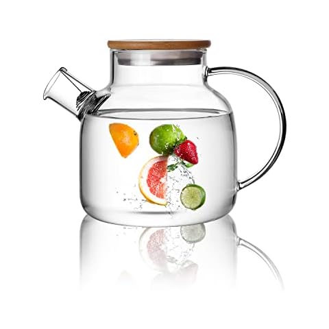 CnGlass Tetera de Vidrio con Tapa de Bambú Cover