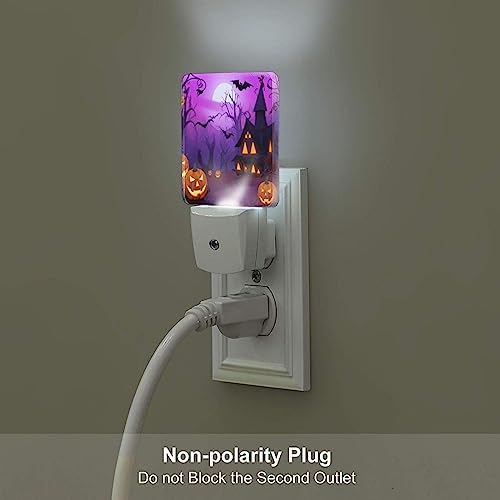 Image of Halloween Pumpkin Night Light Set of 2, Lanterns and Ghost Owl Bat Auto Sensor LED Dusk-to-Dawn Nightlights, Plug-in Sensor Lamp for Bedroom Bathroom Kitchen Hallway Stairs Decorative