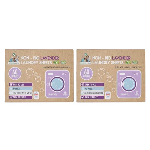 Eco Green Living Laundry Sheets, Hypoallergenic Detergent Strips for Washing Machines and Hand Washing 60 Sheets, Lavender Scent 2 Pack