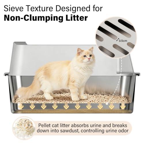 Stainless Steel Litter Box with Lid,XL Sifting Litter Box for Pine Pellets by Exovyn - Used condition - Image 3