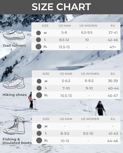 Sportneer Ramponi da Ghiaccio a trazione, 19 Denti 201 Inox Copertura Antiscivolo per Scarpe da Neve, ramponi per scarponi, Protezione sicura per Camminare, Jogging, Pesca, Camp