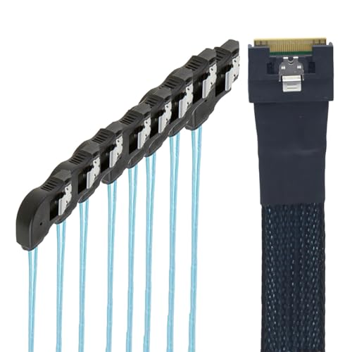 Cable Slimline 4.0 SFF-8654 8i a 8x SATA ángulo derecho 0.5m miniatura 2
