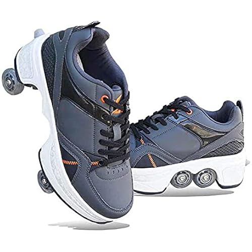 Double-Row Deform Wheel Automatic Walking Shoes Invisible Deformation Roller Skate 2 in 1 Removable Pulley Skates Skating Parkour