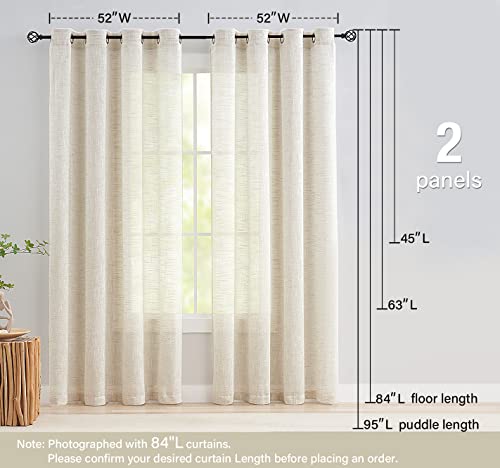 Image of Treatmentex Semi Sheer Curtains for Living Room Natural Linen Sheer Curtain Drapes for Bedroom 95inch Long Farmhouse Country Rustic Window Curtains 52 inch w 2 Panels Grommet Top Beige
