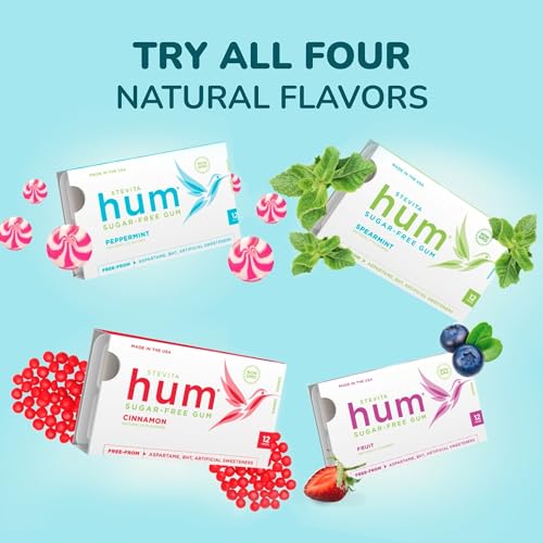 Stevita Hum, Peppermint - Sugar-Free Gum - 12 Pieces, Pack of 12 - Supports Oral Health - Non-GMO, Vegetarian, Keto, Gluten Free - 72 Total Servings
