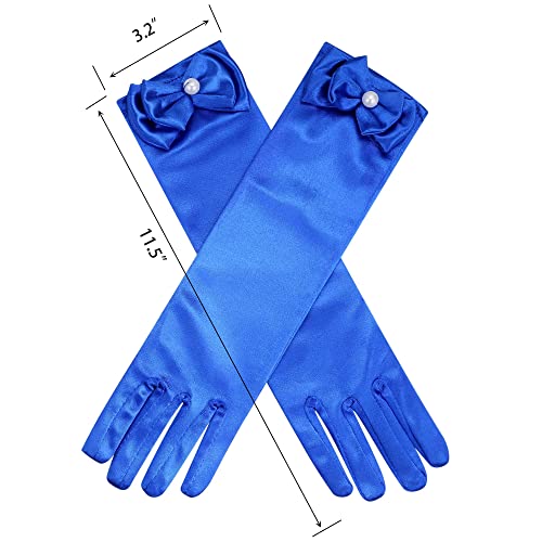 Bfelycpo Little Girls Party Gloves 11.5” Long Elbow Length Gloves For Wedding,Costume Party,Princess Cosplay(Royal Blue Glove) #TOP2