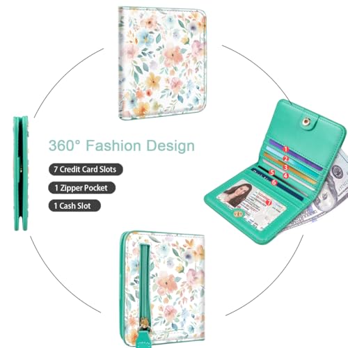 Image of Small Womens Wallet Thin Credit Card Holder Pocket Mini Purse | Ladies Compact Travel Wallets Women Slim RFID Blocking Bifold Pocket Card Holders for Travel & Daily Use Floral Female Wallet