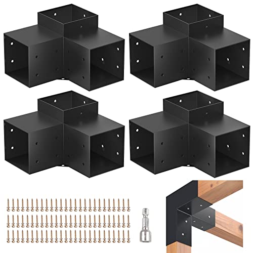 Grehitk Kit Pergola 8 Staffe Angolari A 3 Vie – Supporti In Acciaio Per Pali 10x10 Cm, Fissaggi Per Gazebo, Pergole, Tettoie, Per Legname 4x4, Con Bulloni Inclusi