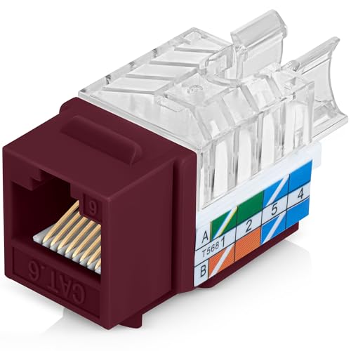 Everest 45° Angled RJ45 Cat6 Keystone Jacks 20-Pack in Red - Slim Profile Female RJ45 Connectors - Cat 6 Keystone Jack - Compatible with 45° Angled Speed Termination Tool - 45Term (B0BL3GS7ZY)