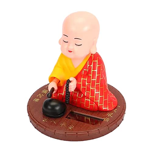 Image of AUGEN Small Buddhist Monk Solar Ornaments, Automatic Nodding Lucky Meaning Light Energy Sensing Eco Friendly Solar Buddhist Monk Statue Decoration for Home Car Dashboard (Pack of 1)(B, Red)