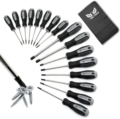 Torx Screwdriver Set of 16 - Magnetic Torx Bit Star Driver - Precision, Mini, Small, & Large Sizes - T3, T4, T5, T6, T7, T8, T9, T10, T15, T20, T25, T27, T30, T35, T40, and T50