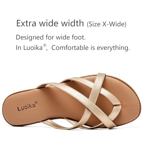 Image of Luoika Women's Wide Width Flat Sandals, Flip Flop Slides Sandal Casual Strapy Sandal Slip on Summer Beach Shoes for Women.
