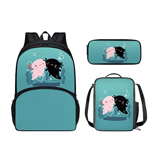 Epaihaiy Axolotl Backpack For Girls 7-8 Kids School Bag With Lunch Box Pencil Case 3 In 1 Boys Elementary Book Bag Set Insulated Lunch Bag Teens Camping Picnic Daypack #TOP25