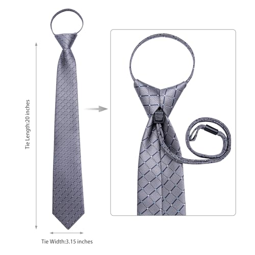 Image of DiBanGu Mens Zipper Ties Silk Adjustable Necktie Pocket Square | Paisley /Striped Pattern,Pre-tied Gift Tie Sets,Jacquard Woven,Pocket Square Cufflinks,Great for Formal & Business Wedding