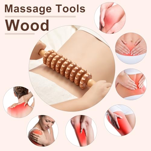 Image of Cellulite Massage Tool Wood Therapy Massage Tools Fascia Blaster Cellulite Roller Lymphatic Drainage Massager Deep Tissue Massage Stick for Legs Thighs Muscle Relief Recovery(White 9-Wheel)