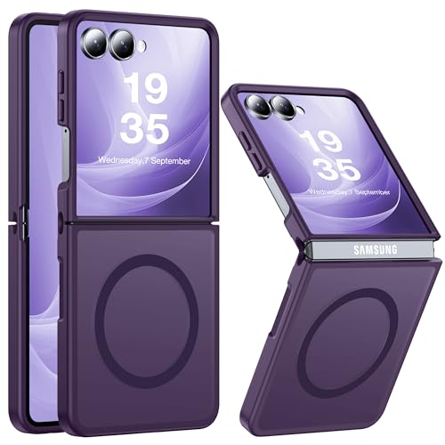 Image of Magnetic for Samsung Galaxy Z Flip 7 Case [Compatible with MagSafe][Anti-Fingerprint][Military Grade Drop Proof] Translucent Hard Back&Soft Silicone Bumper for Flip 7 Phone Case,Fantasy Purple