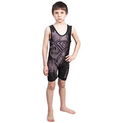Ko Sports Gear - Unisex Wrestling Singlet, Comfortable & Breathable, 4 Way Stretch, Gymnastics, Running, Weightlifting (Silver Skull, Adult X-Small) #TOP3