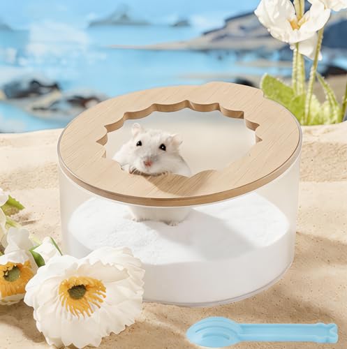 Marchul Hamster Sand Bath Container Hamster Sand Bath Box with Cleaning Scoop Transparent Hamster Bathtub Bathroom Toilet Easy to Clean Hamster Litter Box for Dwarf Hamster Syrian Hamster Gerbil