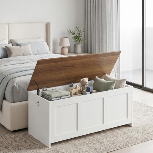 Miniatura 2 de Hoobro Cajas De Almacenamiento De 100 Cm, Armario De Almacenamiento Con Bisagras, Banco De Almacenaje, Caja De Juguetes Con Tapa Elevable, Para Entrada, Sala De Estar, Blanco Y Nogal Ewh141cw01g1