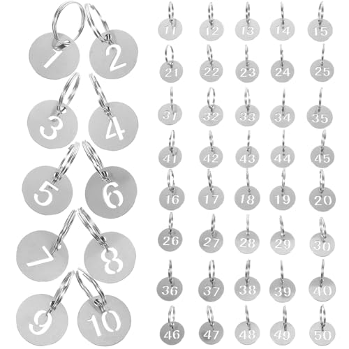 Etiquetas redondas numeradas KALLORY 1-50 de acero inoxidable para llaves de casa