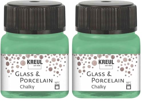 KREUL 16640 - Vidrio y Porcelana Chalky Verde Romero, 20 ml Vidrio, suave - pintura mate al agua para vidrio y porcelana, de secado rápido, opaca (Paquete de 2)