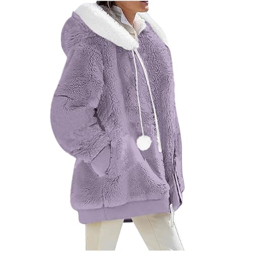 Womens Fleece Jacket Winter Warm Oversized Shaggy Sherpa Coats Plus Size Long Sleeve Zip Up Soft Hooded Outerwear4