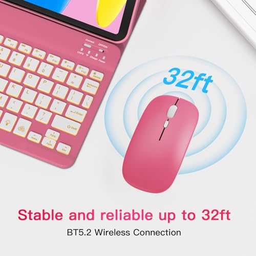 Image of RAYMCRAFT for iPad 11th (A16, 2025) / 10th Generation Case with Keyboard, Mouse and Detachable Wireless Keyboard, 7-Color Backlight, Slim Case with Pencil Holder, Sparkling Pink
