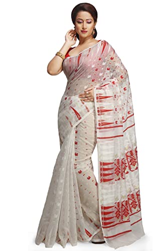 Sari Dhakai Jamdani de seda y algodón elegante para mujer