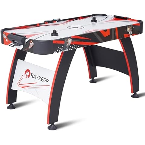 RAYKEEP Air Hockey Table, 58" Indoor Hockey Arcade Game Table with w/2 Pucks, 2 Pushers, LED Scoreboard, Powerful 12V Motor, Perfect for Adults and Kids, Game Room, Home, Office Cover