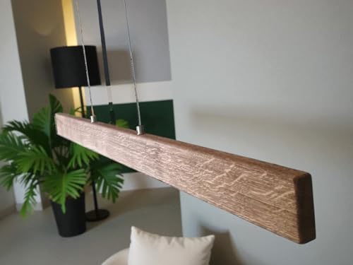FRIESENLICHT HIRA LED Holzleuchte Hängelampe aus Holz Eiche Nussbaum Esszimmer Büro Dunkel geölt Hängeleuchte Pendelleuchte Pendellampe Dimmbar über Fernbedienung (1029)