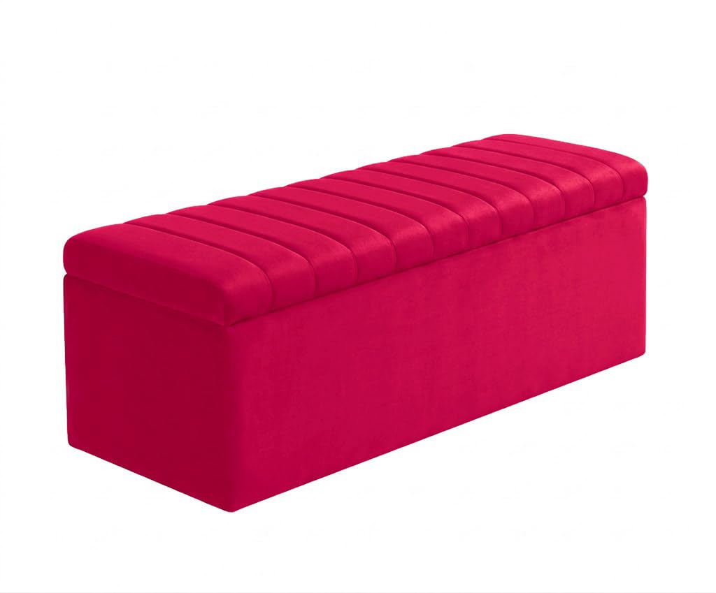 Large Ottoman Storage Box, Velvet Upholstered Blanket Box with Hinged Lid, End of Bed Storage Bench, Bedroom Ottoman Storage Bench, Storage Ottoman Seat for Living Room, Hallway & Bedroom