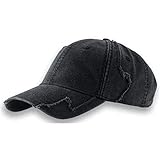 noTrash2003 Baseball Cap aus gewaschener Chino Baumwolle in Vintage (Destroyed/Distressed) Optik mit ausgefranster Patchwork Struktur in (Schwarz)