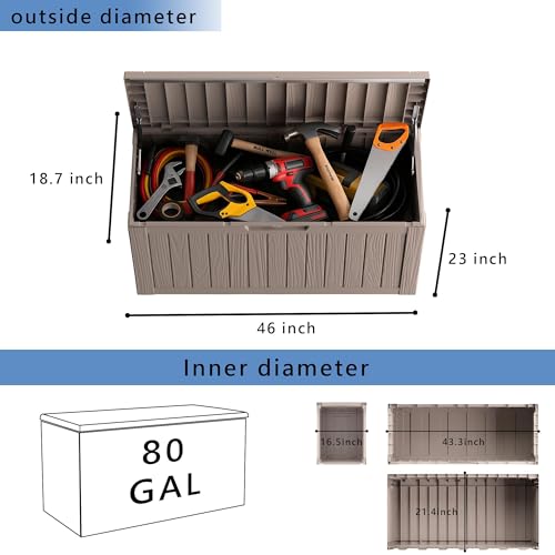 Image of 90 Gallon Waterproof Resin Deck Box, UV Resistant Outdoor Storage for Garden, Patio, Porch, Delivery（Black，80 Gallon）