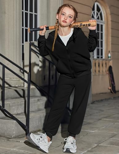 Arshiner Girls 2 Piece Outfits Jogger Sets Zip Up Hoodie Sweatshirts and Sweatpants with Pockets Tracksuits Sweatsuits4