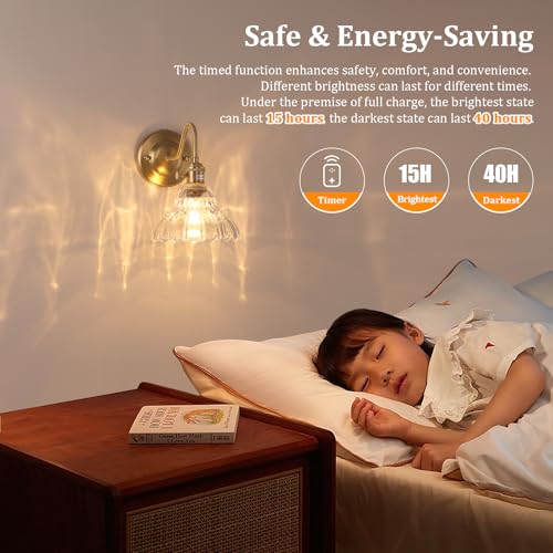 Image of Shenmoyl Battery Operated Wall Sconce, Vintage Rechargeable Wall Lights with Clear Lily Glass Shade, Wireless Indoor Wall Lamp with Remote for Bedroom Living Room Bathroom Hallway