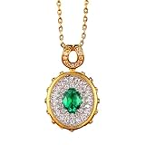 Tolldek Kette Damen Jahrestag Gold Au375, Grün 1ct Labor Erstellt Smaragd Klassiker Anhänger Damenkette Ovalschliff, 9K Gelbgold Halskette Frauen mit Moissanit Echt Goldschmuck, 45CM