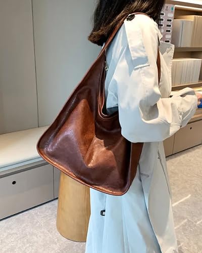 Image of NEWBELLA Hobo Purse, PU Leather Shoulder Bag, Tote Handbag for Work and Travel (Brown-Large Size)