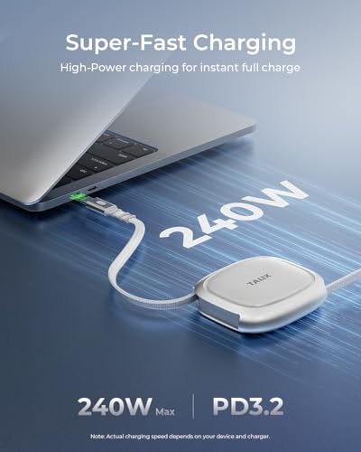 Image of TALIX 240W Retractable USB C Cable, PD 3.2 Fast Charging USB C to USB C Cable with Mag Snap Storage, E-Marker Chip, Anti-Tangle Retractable Cord for Travel, iPhone 17, MacBook, Samsung S25, 3.94FT
