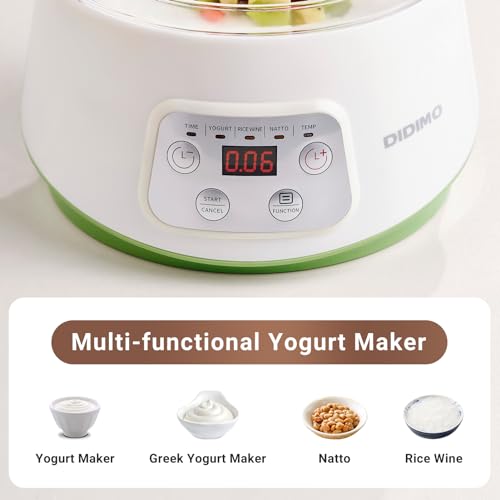 Yogurt Maker, Greek Yogurt Maker with Adjustable Time, Yogurt Maker Machine with 1 Quart Glass Jars and Strainer for Yogurt, Greek Yogurt, Natto, Rice Wine (White)