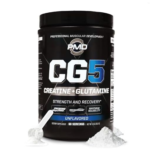 PMD Sports CG5 Premium Creatine & L Glutamine Powder, Power Recovery, Build Lean Muscle, Increase Workout Performance, Maximum Strength Pre Workout & Post Workout, Unflavored, 60 Servings