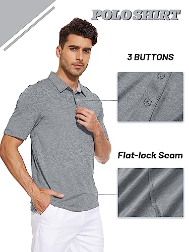 Tacvasen Golf Polo Shirts For Men Short Sleeve Hiking Shirts For Men Quick Dry Mens Summer Tops Work Shirts For Men Collared Business Casual Polo Blouse Soft Golf Shirts Silver #TOP3