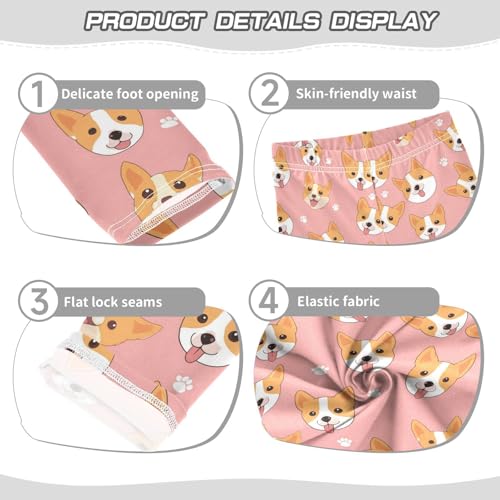 Funny Corgi Girls' Leggings Toddler Doodles Dogs Paws Kids Yoga Pants Dance Active Tights 4T3