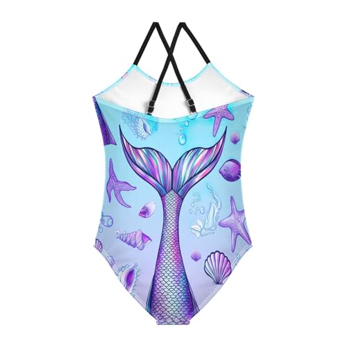 Mermaid Tail Purple Girls 1 Piece Swimsuit, Beach Swimsuit 3-10 Y with Adjustable Shoulder Strap, 3-10 Y2
