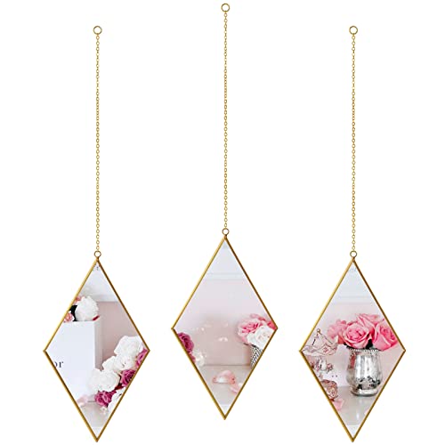 Tlbtek 3 Pcs Rhombus Mirror Wall Decor,Diamond Shape Wall Mirrors Decorative For Living Room,Bathroom,Bedroom,Farmhouse,Entryway,Dining Room (Gold) #TOP11