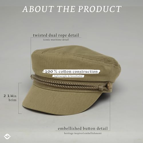 Funky Junque Cotton Newsboy Hat for Women – Trendy Greek Fisherman Cap, Classic Baker Boy Newsies Hats, Stylish Lightweight Ladies Cap - Olive