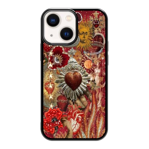 qizjio Vintage Mosaic Phone Case Shockproof Protective Sun Heart Phone Case for iPhone 13 Mini