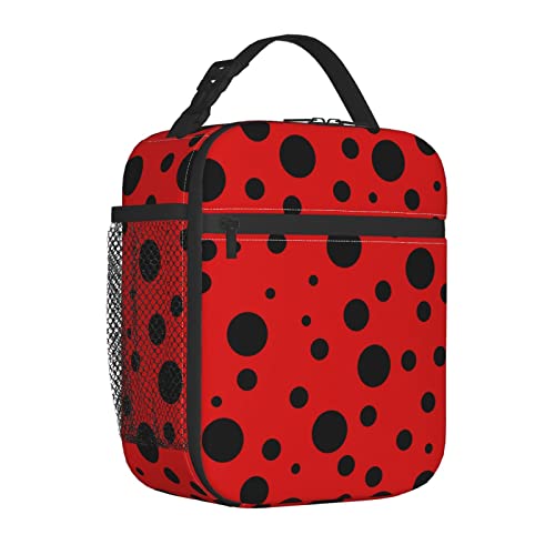 Yetta Yang Ladybug Black And Red Polka Dot Portable Lunch Bag Insulated Lunch Box Reusable Totes For Women Men Work Picnic Camping #TOP2