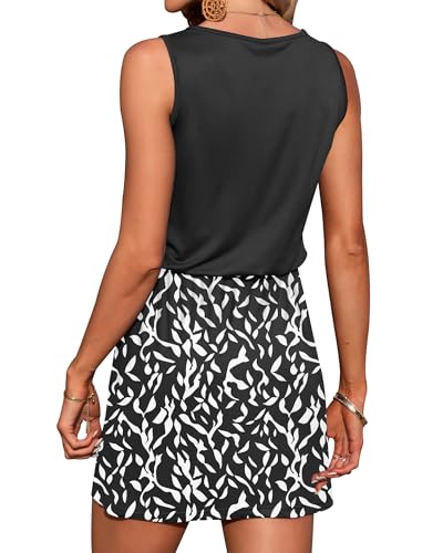 Image of AUSELILY Womens Summer Sleeveless V-Neck Drawstring Waist Beach Cover up Mini Short Swing Dresses with Pockets