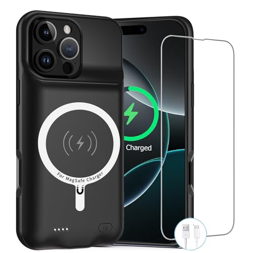 Battery Case for iPhone 16 Pro, Upgraded 10000mAh Rechargeable Portable Charging Case with Wireless Charging Compatible for iPhone 16 Pro (6.3 inch) with Carplay Battery Pack Charger Case (Black)
