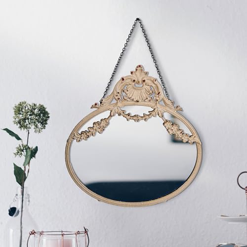 Image of Creative Co-Op Vintage Pewter Framed Wall Mirror with Decorative Chain, Cream